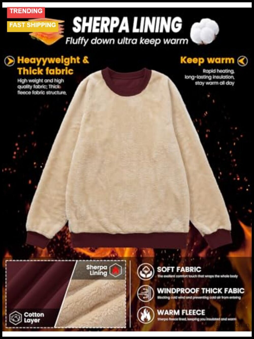 Men's Sherpa Lined Fleece Pullover Sweatshirt Heavyweight Winter - Picture 3 of 6